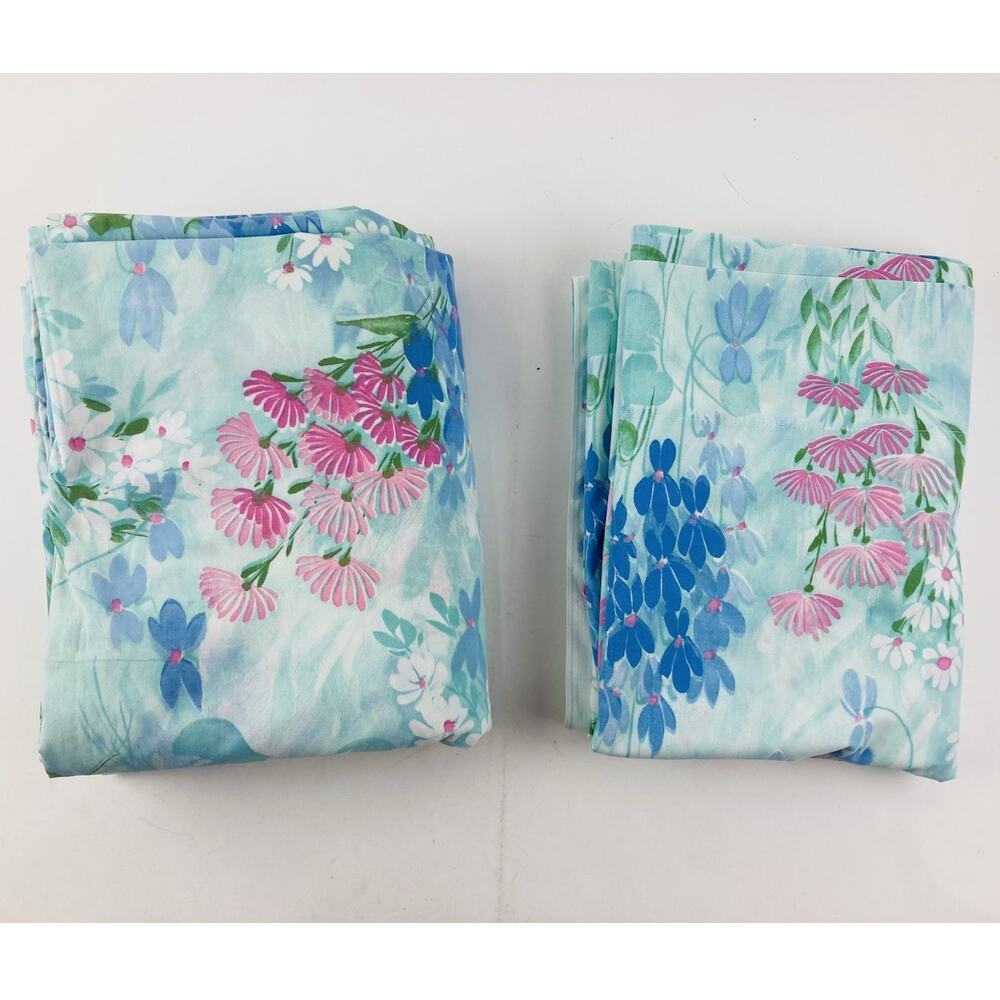 Cannon Royal Family Shangrila Flat Sheet Blue Floral Pink White Flowers Duvet Co
